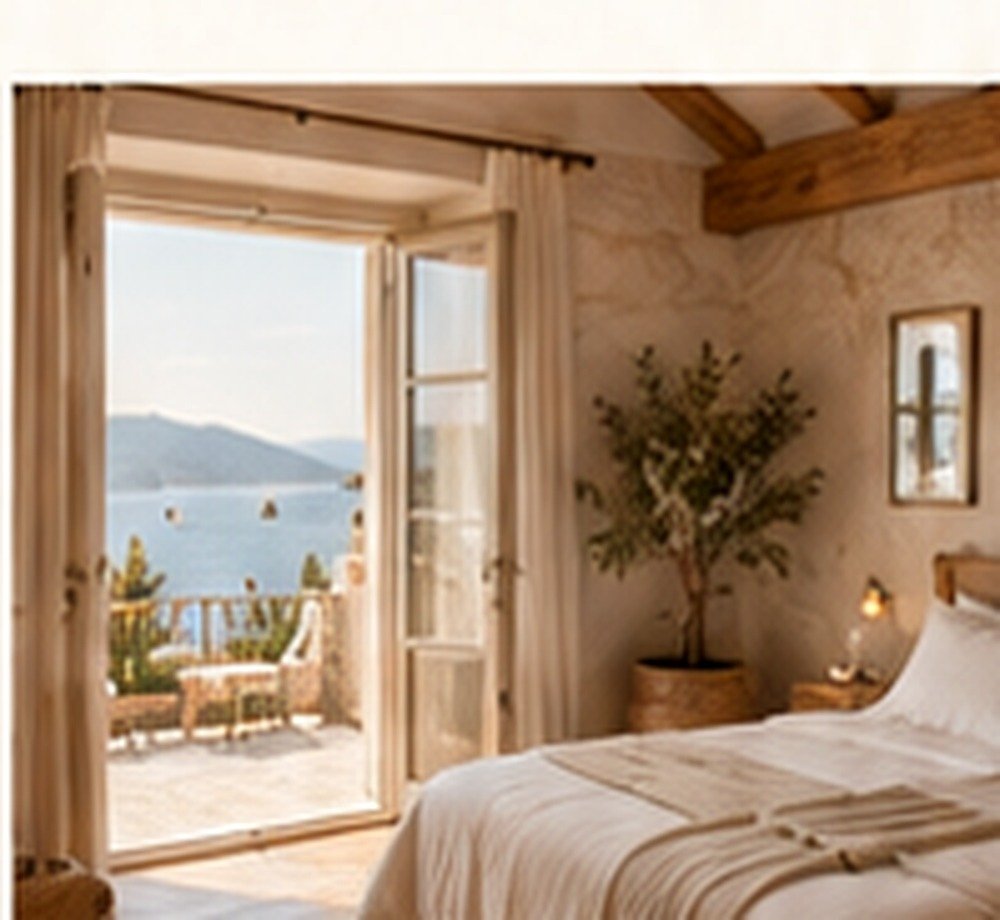 Elegant Mediterranean bedroom overlooking the Adriatic