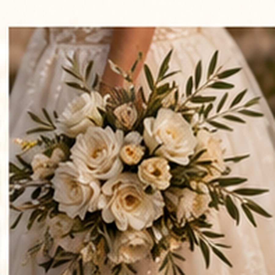 White bridal bouquet with Mediterranean greenery