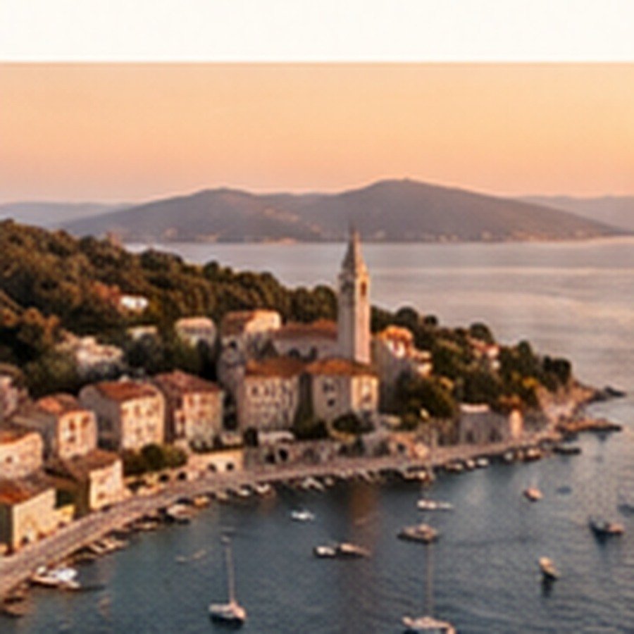 Adriatic coastal town and harbour at sunset
