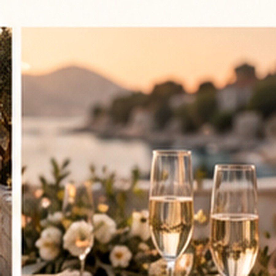 Champagne glasses overlooking the sea